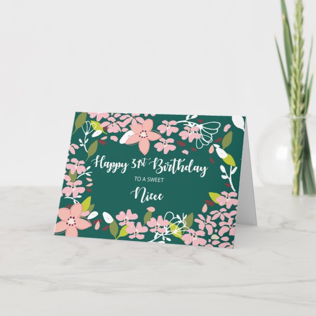 Carte Nièce 31ème anniversaire Fleurs vertes (Devant)