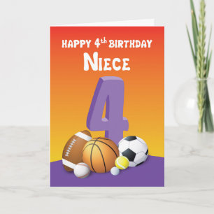 Carte Niece 4e anniversaire des balles de sport