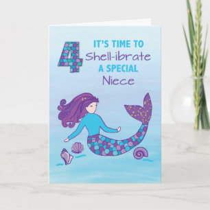Carte Niece 4e anniversaire Sparkday Look Mermaid