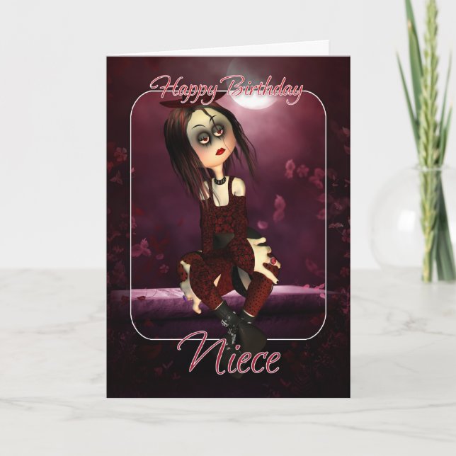 Carte Niece Birthday Card - Mooney Rag Doll Goth - Goth (Devant)