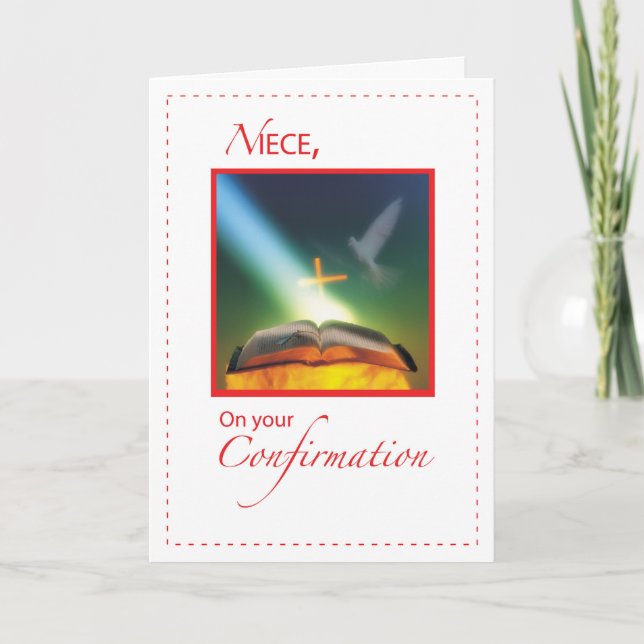 Carte Nièce Confirmation Colombe, Bible, Croix (Devant)