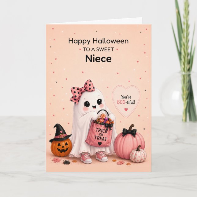 Carte Nièce Halloween Mignon Fantôme (Devant)