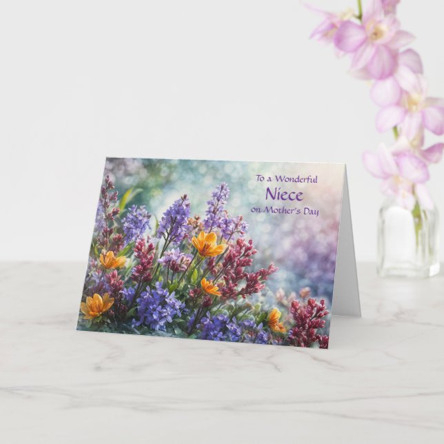 Carte Nièce Joyeuse Fête des Mères Jolis Fleurs de Print (Orchidée)