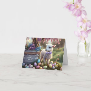 Carte Nièce Joyeuses Pâques Agneau Œufs Fleurs Papillons
