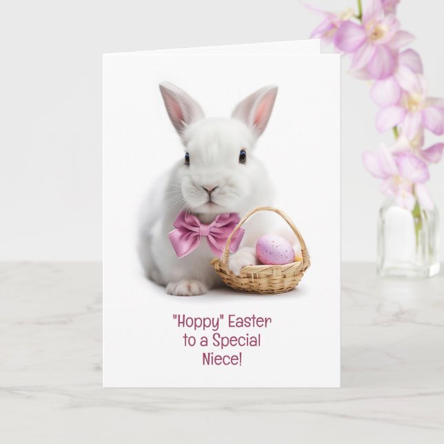 Carte Nièce Joyeuses Pâques Mignon Lapin de Pâques Blanc (Orchidée)