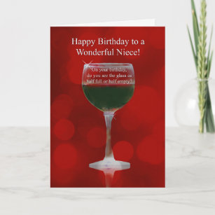 Carte Niece Joyeux Anniversaire avec verre de vin et drô