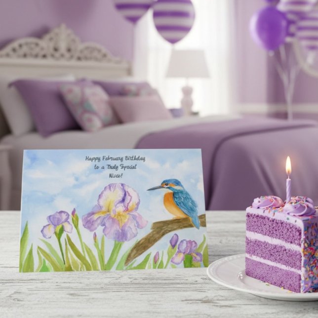 Carte Nièce Joyeux anniversaire de février Martin-pêcheu (Créateur téléchargé)