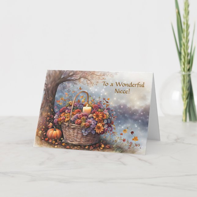 Carte Nièce Joyeux Thanksgiving avec Panier d'Automne  (Devant)