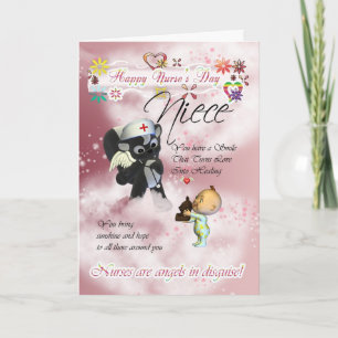 Carte Niece Nurse's Day mignon petit bébé et infirmière