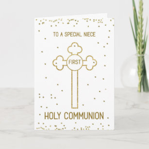 Carte Nièce Première Sainte Communion Gold Look Cross