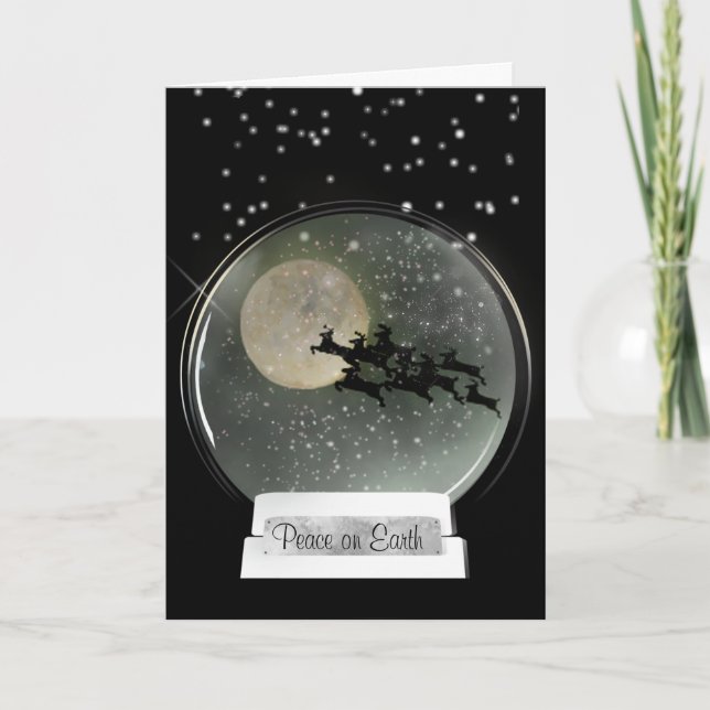 Carte Night Sky Flying Reindeer Snow Globe Noël (Devant)