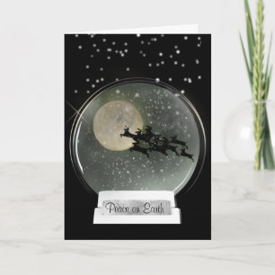 Carte Night Sky Flying Reindeer Snow Globe Noël