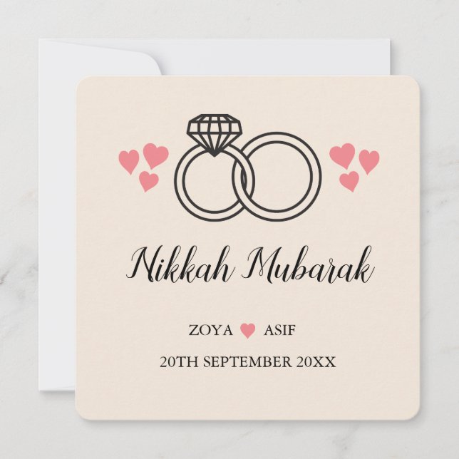 Carte Nikkah Mariage Moubarak moderne personnalisé (Devant)