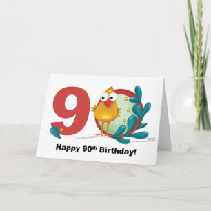 Carte Ninetieth 90 Anniversaire avec Amusante Oiseau et 