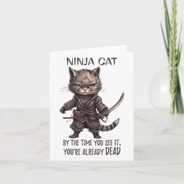 Carte Ninja Cat, Japonais Samurai Kawaii Cat Tattoo Funn (Devant)