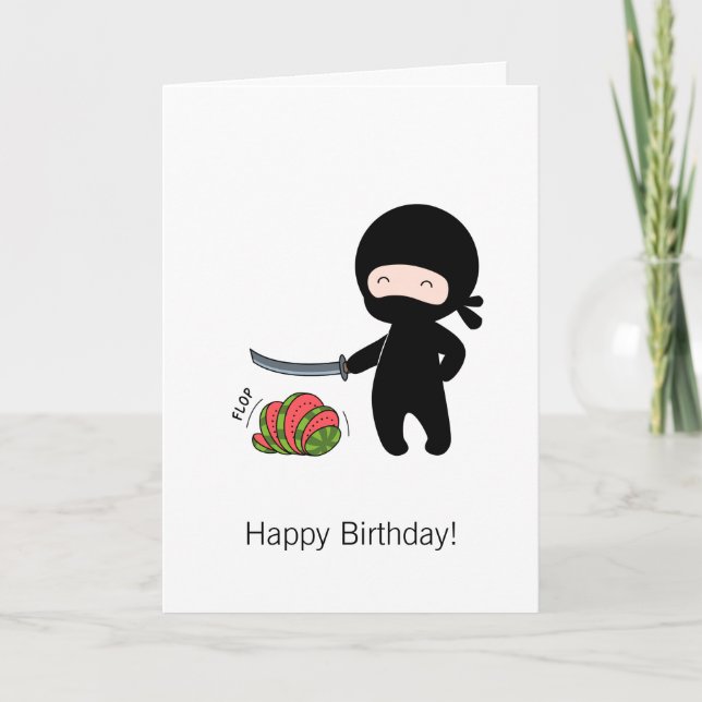 Carte Ninja minuscule coupe de pastèque Anniversaire (Devant)