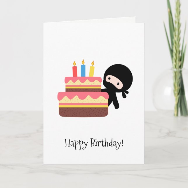 Carte Ninja minuscule derrière le gâteau d'anniversaire (Devant)