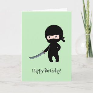 Carte Ninja minuscule en colère sur l'anniversaire vert