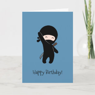 Carte Ninja minuscule et heureuse pour l'anniversaire bl