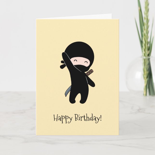 Carte Ninja minuscule et heureux pour l'anniversaire jau (Devant)