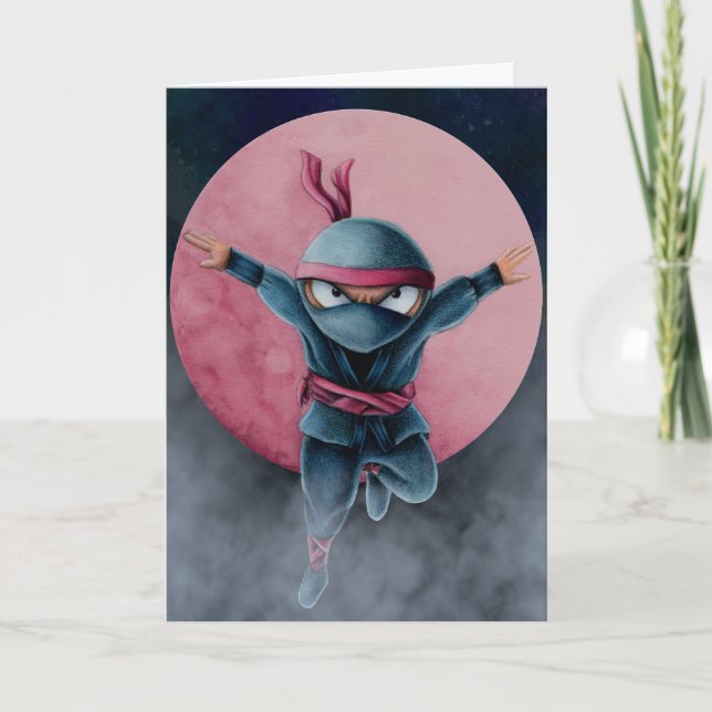 Carte Ninja sauteur anniversaire de la lune rouge  (Devant)
