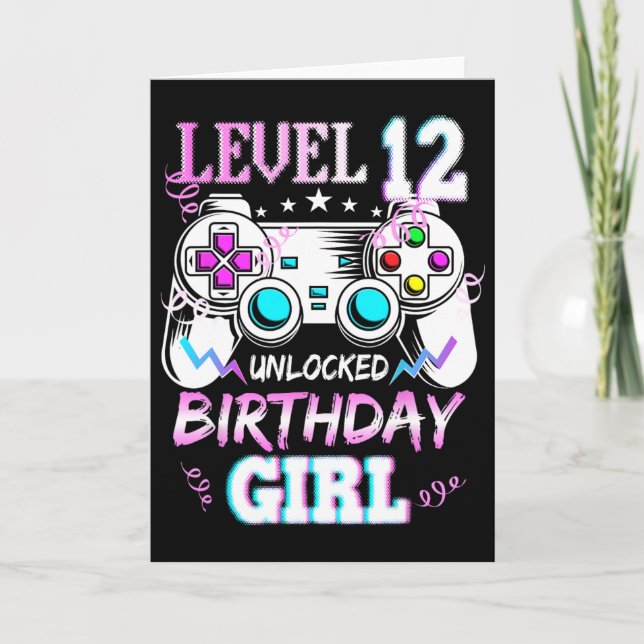 Carte Niveau 12 Débloqué Jeu Vidéo Fille d'anniversaire  (Devant)