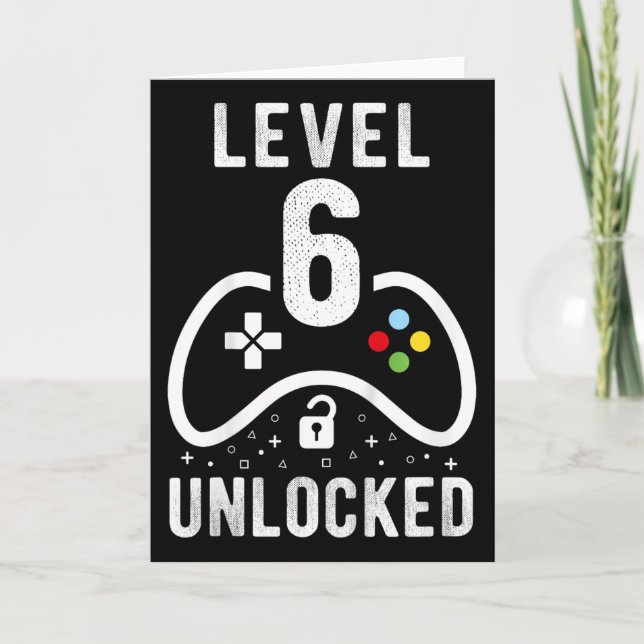 Carte Niveau 6 Jeu vidéo déverrouillé 6e cadeau d'annive (Devant)