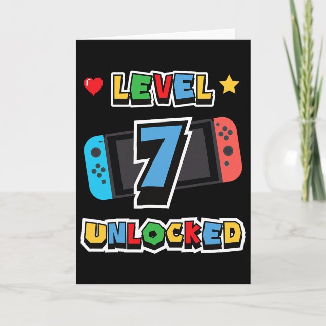 Carte Niveau 7 Débloqué 7e Anniversaire Enfants Jeu Vidé (Devant)
