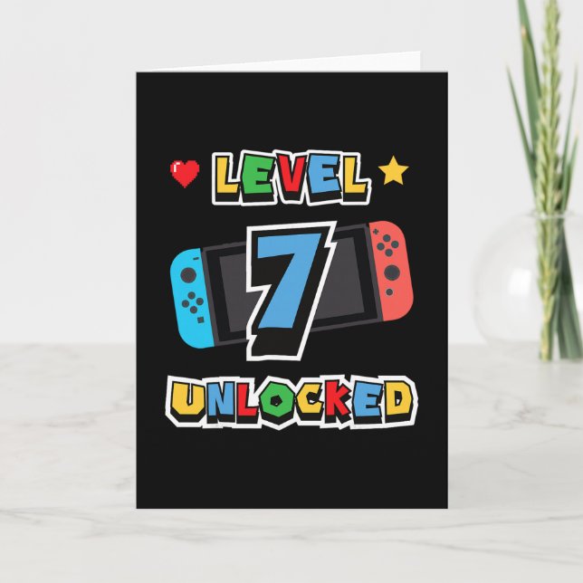 Carte Niveau 7 Débloqué 7e Anniversaire Enfants Jeu Vidé (Devant)