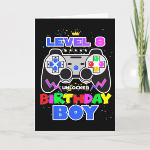 Carte Niveau 8 Débloqué Anniversaire Garçon Vidéo Jeu 8e