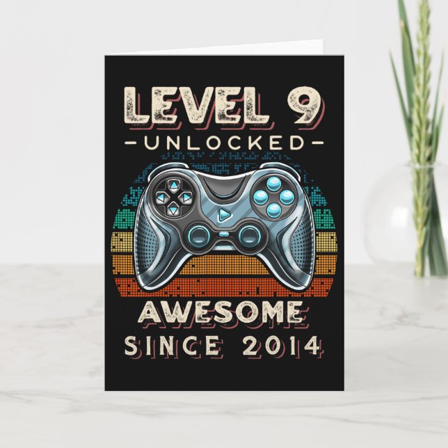 Carte Niveau 9 Débloqué Jeu Vidéo 9e Anniversaire 9 Ans  (Devant)