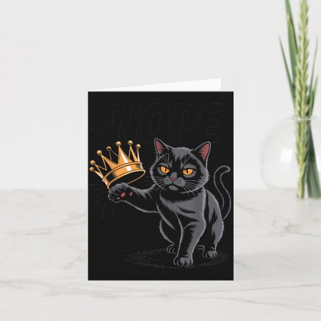 Carte No Kings In America Funny Black Cat Kicking Crown  (Devant)