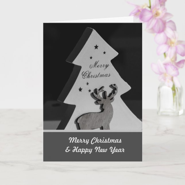 Carte Noble Joyeux Noël avec rennes et arbre ! (Orchidée)