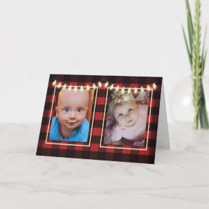 Carte Noël 2 Photos Lumières personnalisables Rouge Noir