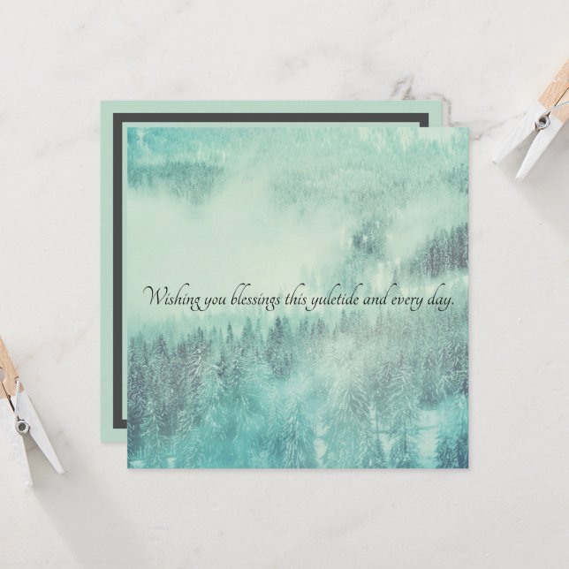 Carte Noël À feuillage persistant Forêt Solstice d'hiver (Devant/Arrière en situation)