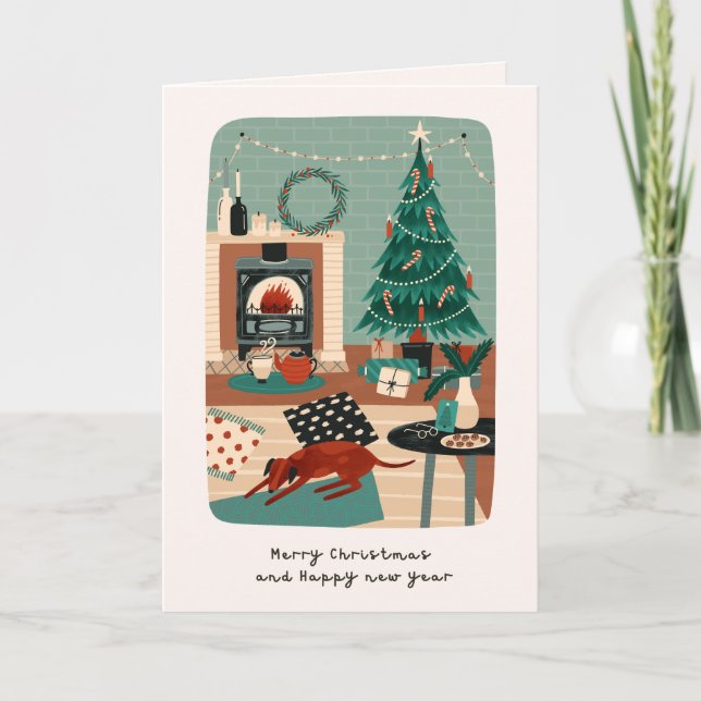 Carte Noël à la maison avec le chien (Devant)