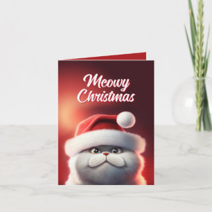Carte Noël à la Meowy Chat de Père Noël