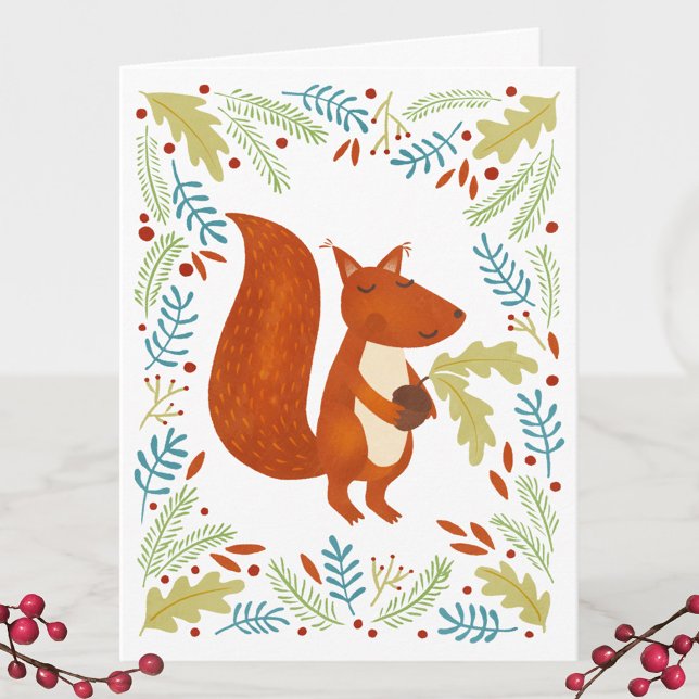 Carte Noël à l'écureuil (Fun Squirrel personalized Thanksgiving or Christmas Holiday folded card)