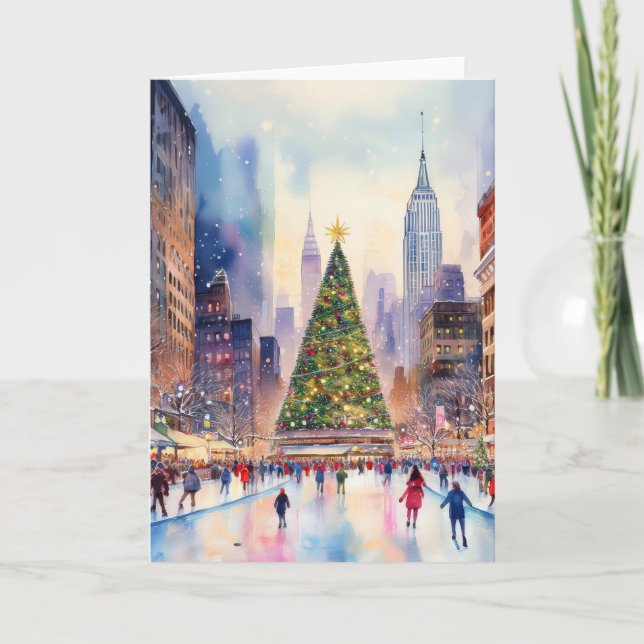 Carte Noël à New York aquarelle (Devant)