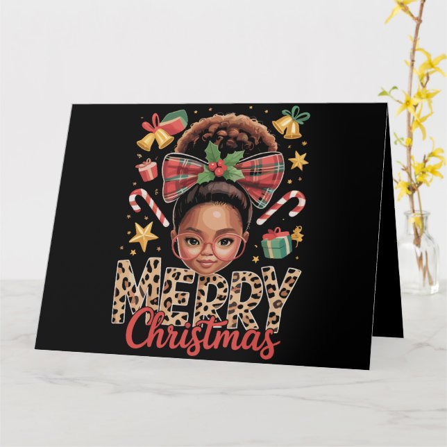 Carte Noël Afro-Américain Bun Messy Maman Noire  (Fleur jaune)