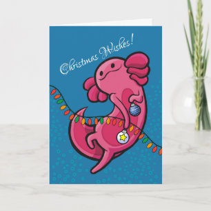 Carte Noël Amphibien mignon Axolotl avec ornements