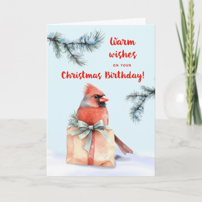 Carte Noël Anniversaire Cardinal avec Aquarelle Cadeau (Devant)