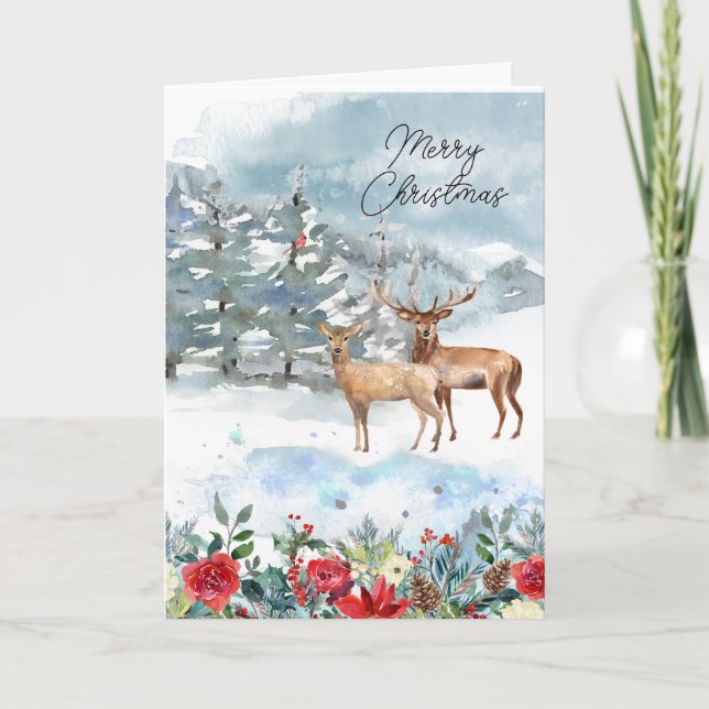 Carte Noël aquarelle en forêt (Devant)