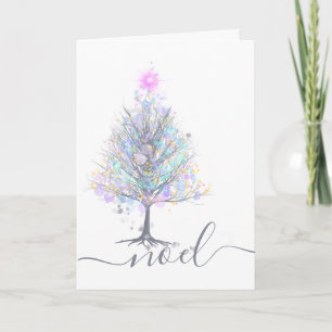 Carte Noel arbre de Noël artistique aux lumières pastel