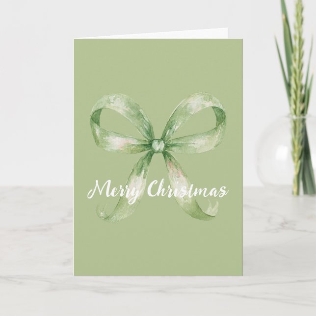 Carte Noël au ruban vert avocat (Devant)