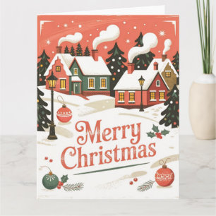 Carte Noël au Village vintage de neige