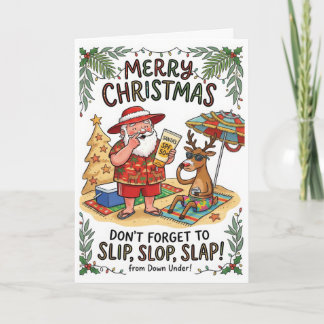 Carte Noël australien drôle – Slip Slop Slap
