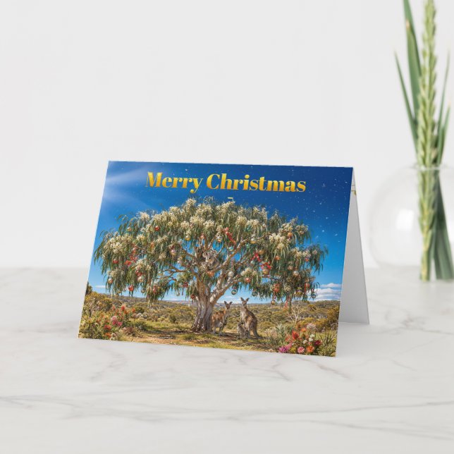 Carte Noël australien Gumtree Boules Kangourous (Devant)