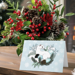 Carte Noël aux flocons de neige bleu Ermine blanche 