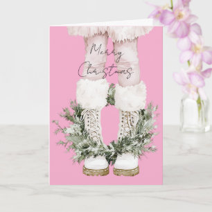 Carte Noël aux jambes bottes roses féminines